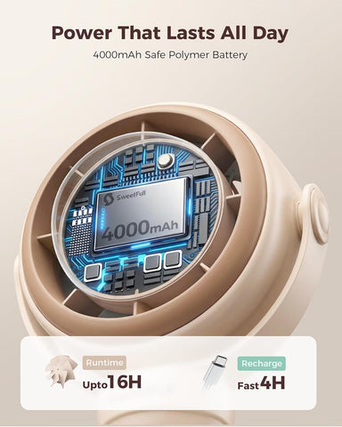 SWEETFULL Pram Fan - 360° Rotating Baby Stroller Fan Clip On, 4000mAh Rechargeable 4-Speed Quiet Cooling, LED Display & Night Light for Buggy/Car Seat/Crib Travel Essentials