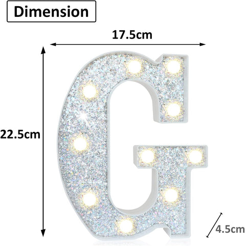 LED Marquee Letter Lights, Light Up Silver Letters for Bedroom Glitter Gifts Teenage Girls Alphabet Sign Battery Powered Night Birthday Party Wedding Home Decoration, Silver G