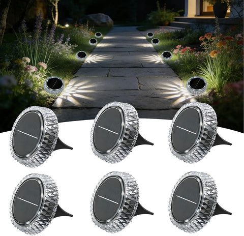 Solar Lights Outdoor Garden, 6 Pack Solar Ground Lights, IP65 Waterproof, LED Solar Landscape Decorative Lighting for Lawn, Yard,Stairs, Patio, Pathway (White)