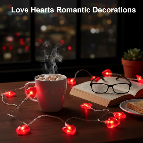 6M Red Heart Fairy Lights Battery Operated, 40 LED Romantic String Lights for Valentine’s Day, Bedroom, Wedding, Party & Home Decoration