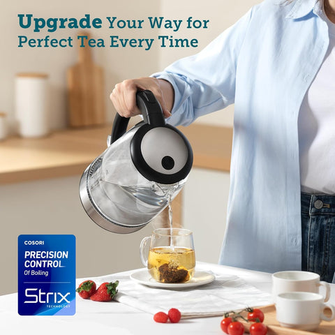 3000W Electric Tea Kettle Glass Spout, Stainless Steel Filter, LED