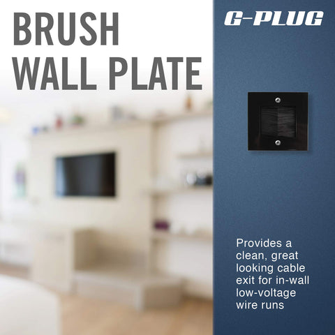 G-PLUG Cable Pass Through Wall Plate Faceplate with Brush – Black Single Gang Cover for HDMI, TV, Ethernet, Speaker Wires – Easy to Install, Clean Cable Management Solution