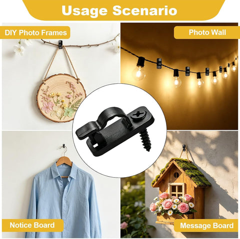 60 Pcs Outdoor String Light Clips, Screw-in Festoon & Fairy Light Hooks – Secure Outdoor Cable Clips for Gardens, Patios & Fences