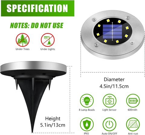 SCNNC Solar Pathway Lights Cool White, Pack of 8