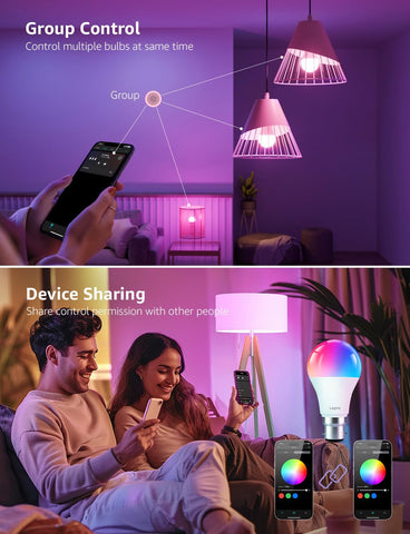 B22 AI Smart WiFi Colour Changing Bulb 1100lm 4 Pack