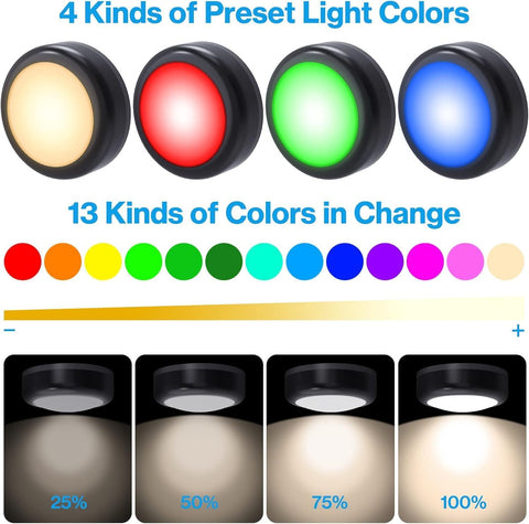 Cadrim RGB Under Cabinet Lights 6 Pack Wireless LED Puck Remote