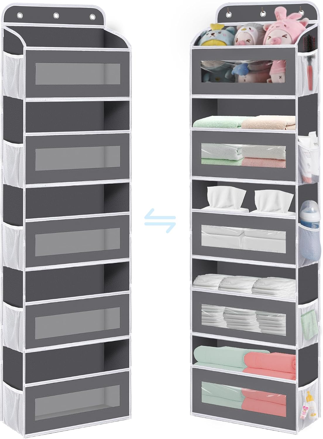 KYEVIS Over The Door Storage Organiser, 5 Shelves with 10 Mesh Pockets, Dark Grey – Keep Baby Essentials Neatly Within Reach