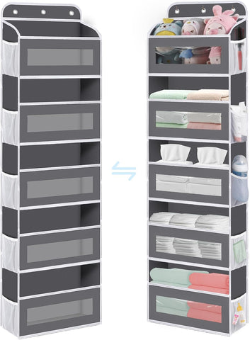KYEVIS Over The Door Storage Organiser, 5 Shelves with 10 Mesh Pockets, Dark Grey – Keep Baby Essentials Neatly Within Reach