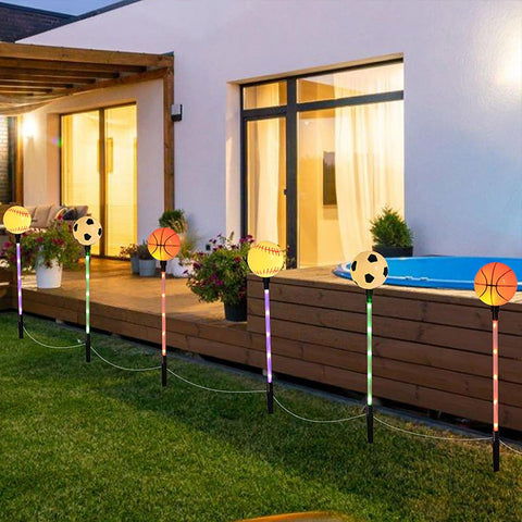 Solar Garden Sports Ball Theme Party Stake Lights Soccer Basketball Football Baseball Mixed LED Landscape Path Lights Indoor/Outdoor Christmas Festival Home Patio Decoration Lamps