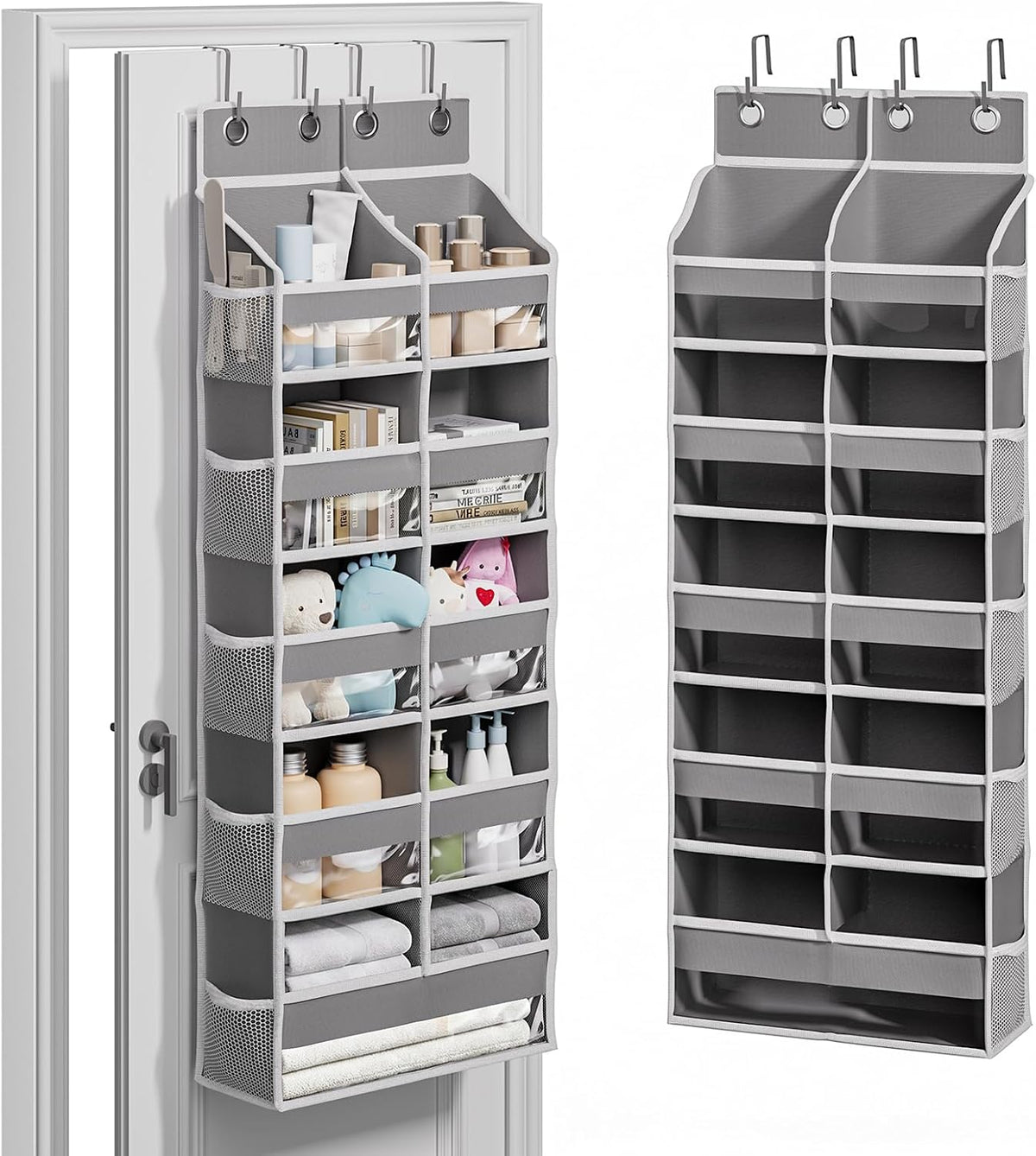 Abiglifty Over The Door Storage Organiser – 20 Pockets, 5-Tier Hanging Storage with Clear Windows, Grey