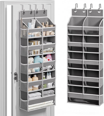 Abiglifty Over The Door Storage Organiser – 20 Pockets, 5-Tier Hanging Storage with Clear Windows, Grey