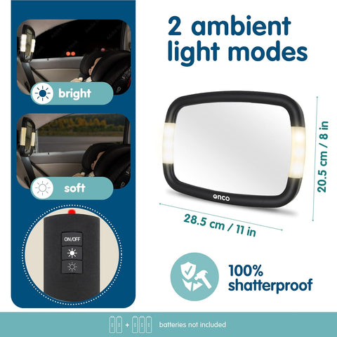 Onco LED Baby Car Mirror with Remote Control and Dual Light Modes