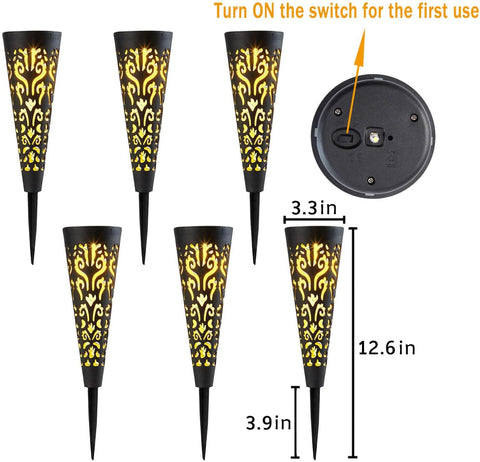 6Pcs Solar Lights Outdoor Decorative Conical Garden Stakes for Patio, Yard, Lawn, Pathway Decor Landscape Lighting (Black)
