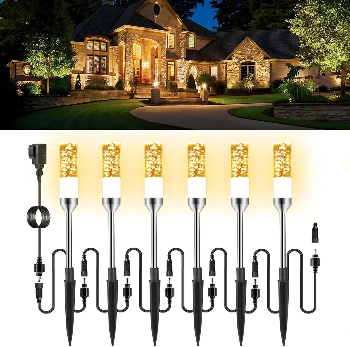 Mains Powered Garden Path Lights, 6 Pack Extendable to 24 Lights