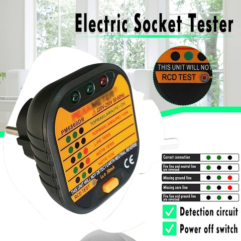 Automatic Electric Socket Tester Outlet Tester Polarity Check Meter Neutral Live Earth Wire Testing with UK Plug