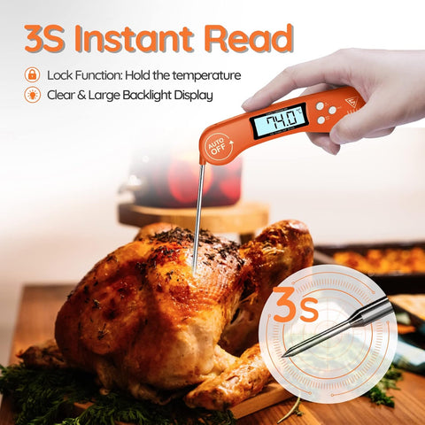 Instant Read Food Thermometer with Backlight LCD – Orange