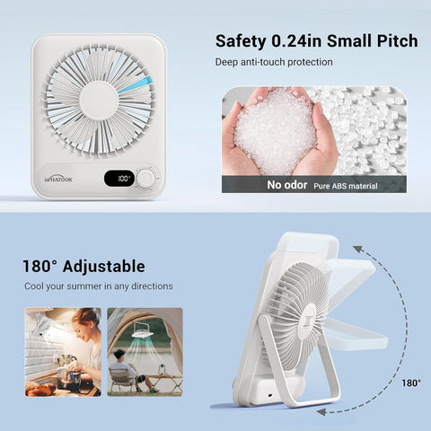WHATOOK Desk Fan USB: 5000mAh Ultra Quiet 100 Speeds Mini Personal Fans with 24H Long-Lasting Battery, USB-C Fast Charging, LED Display, Child-Safe Grille for Home Office Bedroom Travel Camping