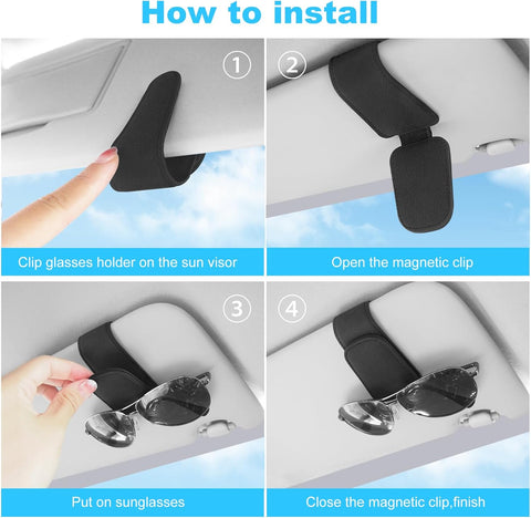 Car Magnetic Leather Sunglasses Holder for Sun Visor