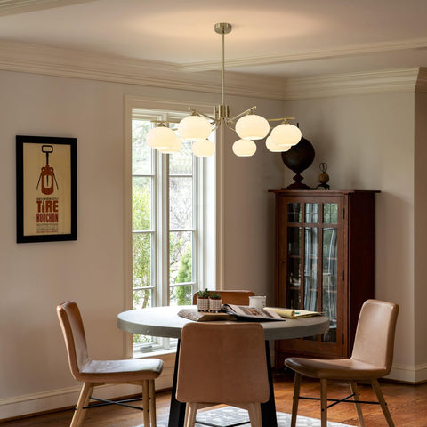 8-Light White Glass Globe Sputnik Chandelier Modern Gold Ceiling Light