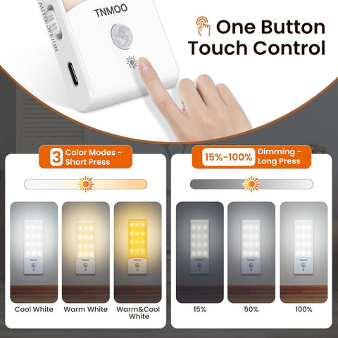 Rechargeable LED Motion Sensor Night Lights Indoor 2 Pack Dimmable
