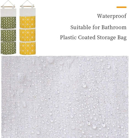 KAHEIGN 3-Piece Wall Hanging Storage Organiser – Waterproof Cotton Linen Bags with 3 Pockets Each for Bedroom, Bathroom & Kitchen – Give Every Little Essential Its Own Place