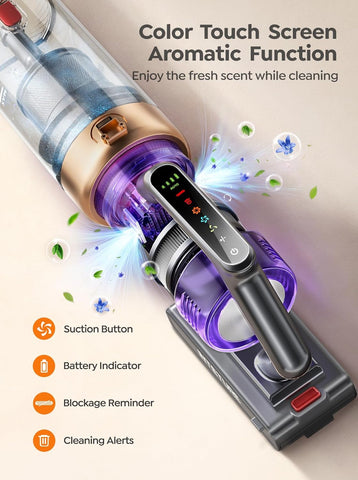 Cordless Vacuum Cleaner 600W 50KPA Stick Hoover with Touch Screen, 65Min Runtime, Wall Mount Rechargeable Lightweight for Pet Hair & Carpet
