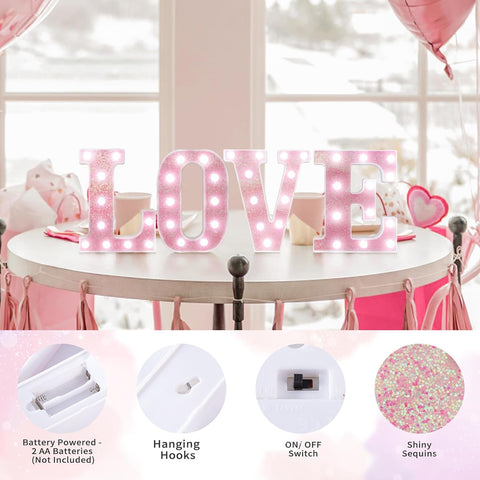Number 1 Pink Glitter LED Marquee Light, Battery Powered Tabletop or Wall Decorative Number Lamp for Birthday, Party, Wedding and Home Decor