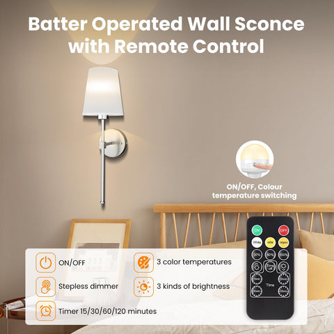 Rechargeable Battery Operated Wall Sconce Set of 2 Silver