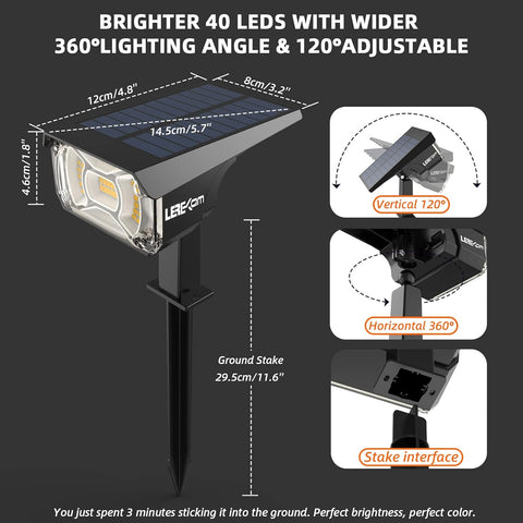 LEREKAM Solar Spot Lights Outdoor Landscape Light, 40 LEDs Solar Landscape Spotlights Outdoor Waterproof Auto On/Off Garden Lights, Outdoor Solar Lights for Yard Palm Tree Driveway Patio Pool