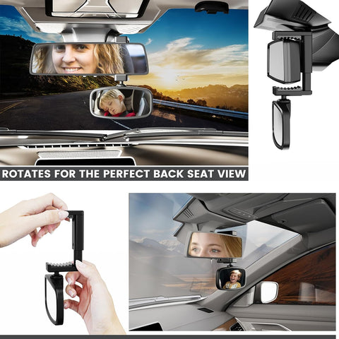 Car Mirror Baby Rear View 360° Rotatable Safety Seat Mirror Black