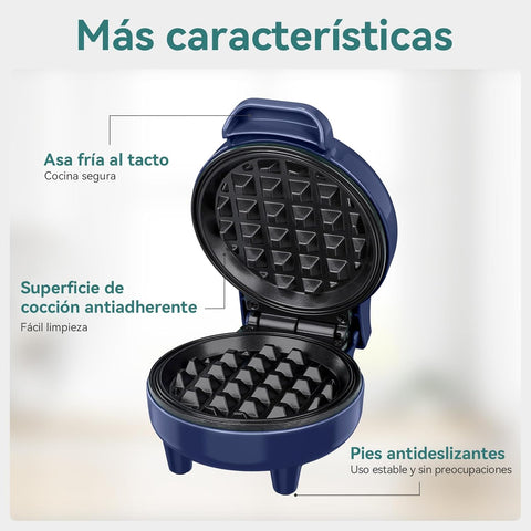 Snailar Mini Waffle Maker – 550W Nonstick Compact Waffle Iron, Ready Indicator Light, Cool Touch Handle, Easy Clean, Blue
