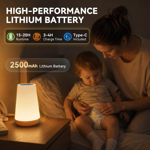 Auxmir LED RGB Dimmable Touch Bedside Table Lamp – Rechargeable Night Light with 13 Colours, 5 Brightness Levels, Remote Control & Timer