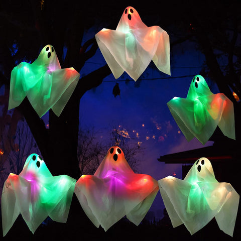 NEXVIN Halloween Decorations - 3 Pack Ghost Battery Stakes Lights with Timer, Outdoor Halloween Props for Garden, Pathway, Lawn, Yard, Haunted House