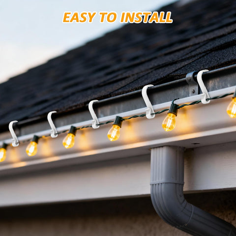 Dalugo 40 Pcs Black Plastic Gutter Hooks for Outdoor Lights – S-Shaped Christmas Light Clips for Gutters, Icicle Lights, LED Decorations & Festive Displays