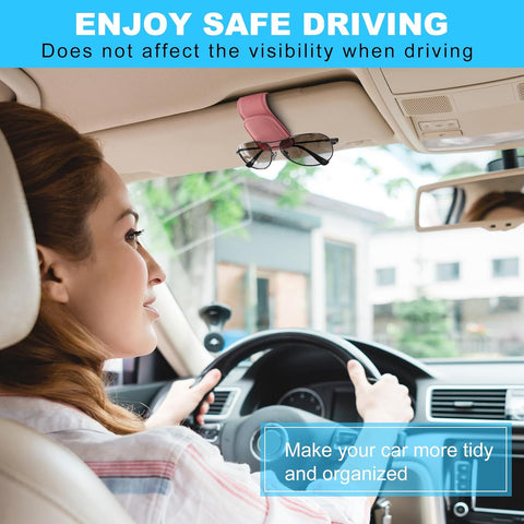 Car Magnetic Leather Sunglasses Holder for Visor (Pink)