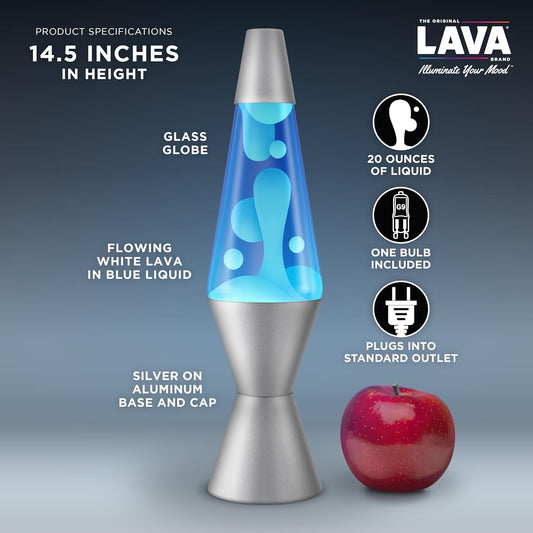 White Wax, Blue Liquid, Silver Base and Cap, Original 14.5 inch Motion Lamp to Illuminate Your Mood