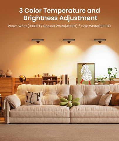 FULNIX Rechargeable LED Wall Lights 2 Pack Black