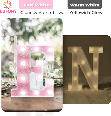 Pink Glitter Marquee Light Up Letters, Battery Operated LED Letter Lights Signs for Pink Birthday Party Table Decorations, Wall Decor for Girls Bedroom, Initial Letter S with Cool White Lights