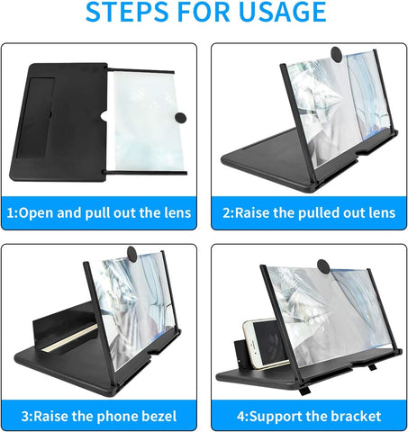 12" Foldable Phone Screen Magnifier – Black