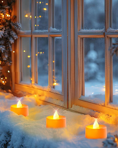 24 Pack Orange Colour Flameless Candles LED Tea Lights Electric Battery Operated No Flicker Long Last 100+ Hours for Halloween, Thanksgiving Day, Home style decoration
