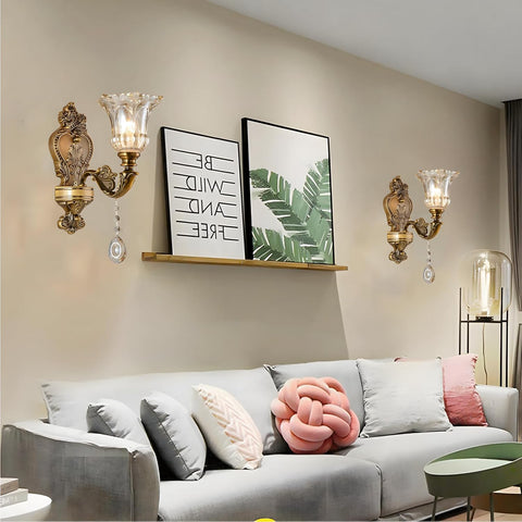 Vintage Floral Wall Mount Lamp Crystal Glass E14