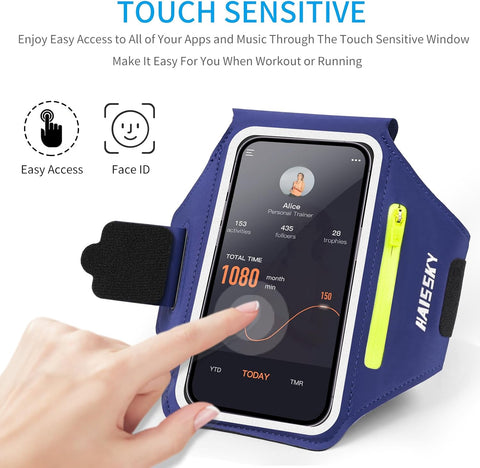 Running Armband Phone Holder with Airpods Pocket – Sweatproof Sports Case Blue