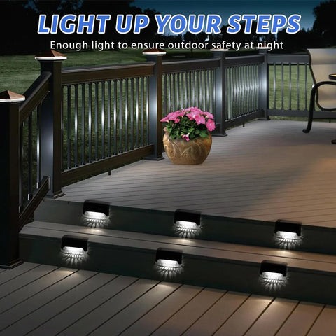 Caldarax 8 Pack Solar Fence Lights Garden, LED Decking Lights Solar Powered Waterproof Outdoor Step Light for Fence, Deck, Stair, Step, Pathway, Yard, Patio, Decoration (Cool White)