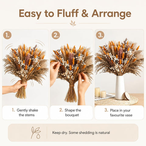 82 Pcs Dried Flowers Bouquet for Fall Decor, Autumn Pampas Grass Decor 44cm Orange natural dried flowers for autumn decor, vase filler and wedding table centrepiece; DIY pack, no vase included.