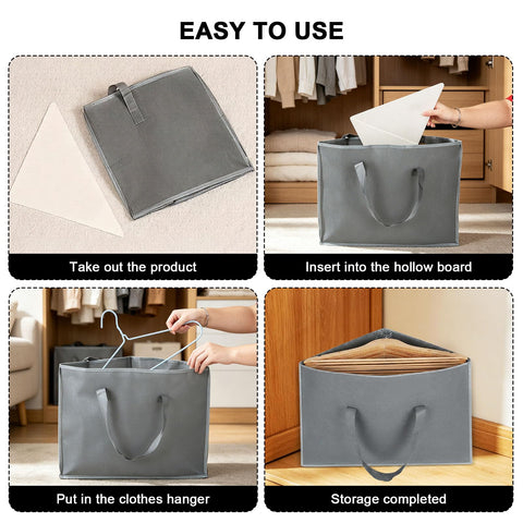 Hbzunt 2 Pack Clothes Hanger Storage Bags, Foldable Oxford Fabric Organisers with Carry Handles for Wardrobe Hanger Storage, Black
