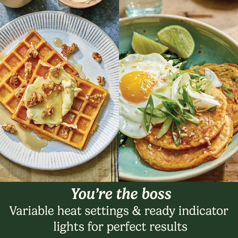Waffle & Pancake Maker – Electric Grill with Even Cooking, Non-Stick Removable Interchangeable Plates, Dishwasher Safe, 210°C – Frosted Pearl