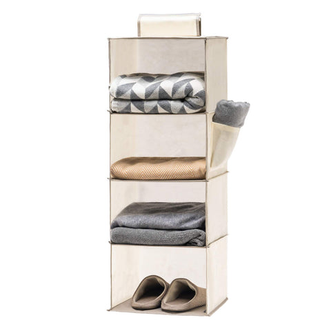 YOUDENOVA Hanging Wardrobe Organiser, 6 Shelves with Side Pockets, Grey – Make Every Shelf Count