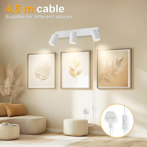Ceiling light fixture with 4.5m cable in a living room setting