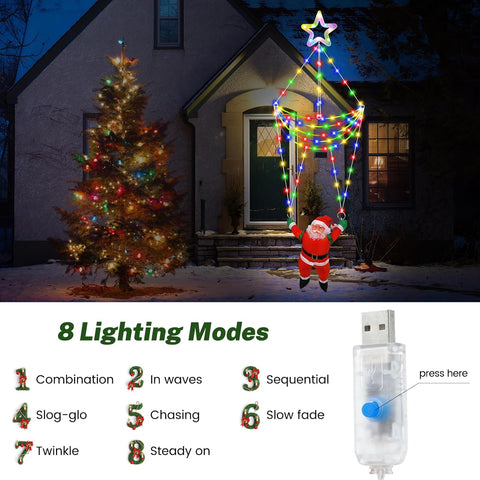 Linhai LED Christmas Parachute Lights with Santa Claus – 3.66ft, 8 Modes