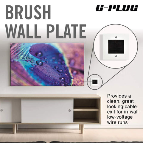G-PLUG Cable Pass Through Wall Plate Faceplate with Brush – White Single Gang Cover for HDMI, TV, Ethernet, Speaker Wires – Easy to Install, Clean Cable Management Solution
